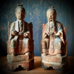 Statues bois polychrome taoïstes Dynastie Qing - esprit brocante hermin