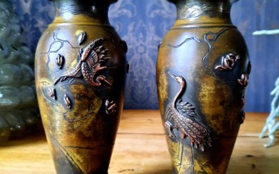 Vases en Bronze Meïji Japon XXème